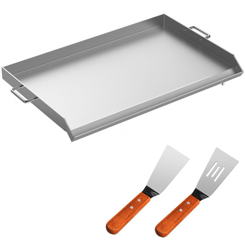 Stainless Steel Griddle, 17" x 13" Griddle Flat Top Plate, Griddle for BBQ Charcoal/Gas Gril with 2 Handles, Rectangular Flat Top Grill with Extra Drain Hole for Tailgating and Parties