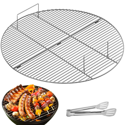 Fire Pit Cooking Grill Grate 36 Inch, Foldable Round Cooking Grate, Solid Stainless Steel Campfire BBQ Rack with Folding Handle & Lightweight for Outdoor Picnic Party & Gathering, Silver