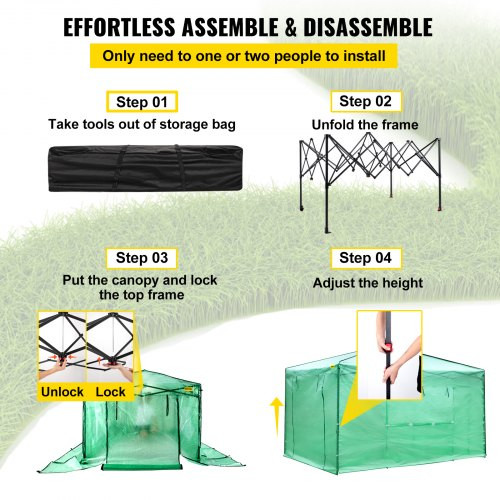 12'x 8'x 8' Pop-Up Greenhouse, Set Up in Minutes, Portable Greenhouse with Doors & Windows. High Strength PE Cover & Powder-Coated Steel Construction